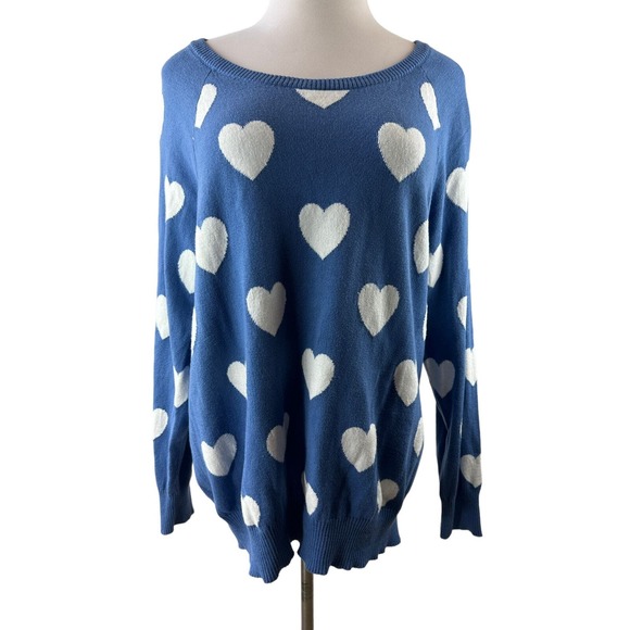 NWT Torrid Heart Print Sweater Blue White Wide Crew Neck Women's Plus Size 2 2X - Picture 7 of 12